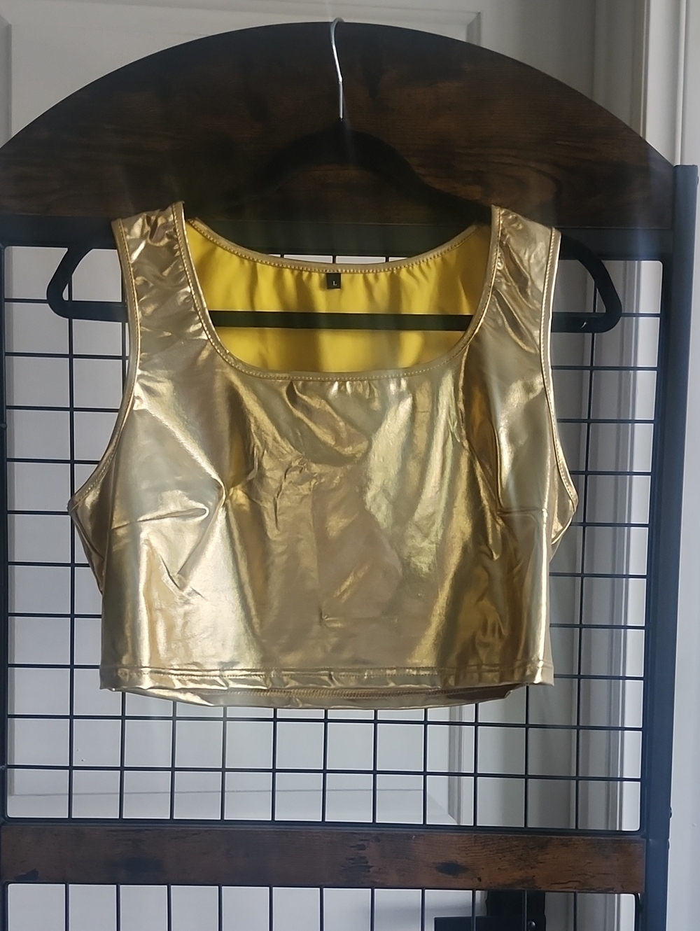 Gold Metallic Crop Tank Top - Women